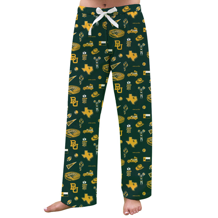 Baylor Bears Repeat Print Hand Sketched Vive La Fete Impressions Artwork Womens  Green  Lounge Pants