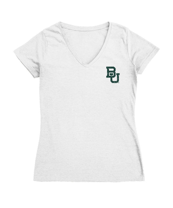 Baylor Bears Hand Sketched Vive La Fete Impressions Artwork White Women Cotton Short Sleeve V-Neck Tshirt