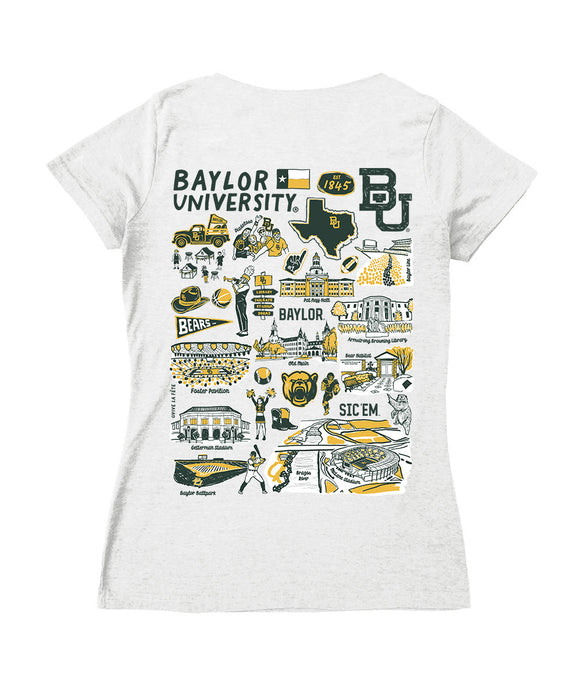 Baylor Bears Hand Sketched Vive La Fete Impressions Artwork Green Women Cotton Short Sleeve V-Neck Tshirt