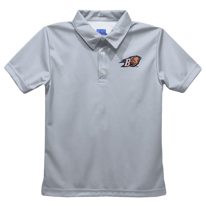 Bucknell University Bison Embroidered Gray Short Sleeve Polo Box Shirt