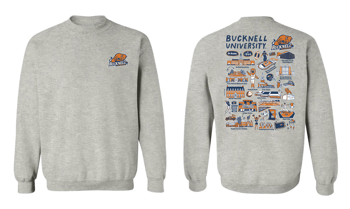 Bucknell University Bison Hand Sketched Vive La Fete Impressions Artwork Navy Crew Neck Sweatshirt for Women - Vive La Fête - Online Apparel Store
