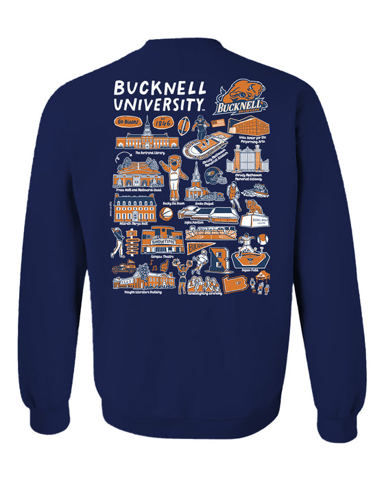 Bucknell University Bison Hand Sketched Vive La Fete Impressions Artwork Navy Crew Neck Sweatshirt for Women - Vive La Fête - Online Apparel Store