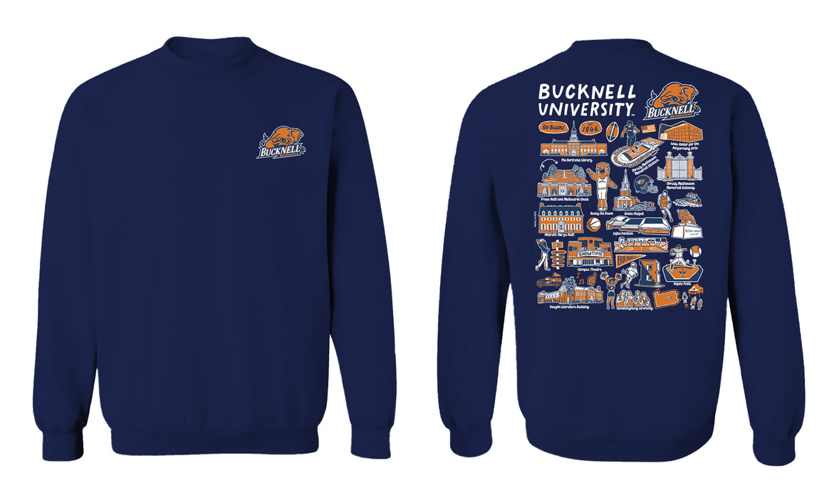 Bucknell University Bison Hand Sketched Vive La Fete Impressions Artwork Navy Crew Neck Sweatshirt for Women - Vive La Fête - Online Apparel Store