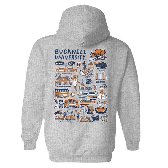 Bucknell University Bison Hand Sketched Vive La Fete Impressions Artwork Navy Cotton Fleece Long Sleeve Hoodie - Vive La Fête - Online Apparel Store