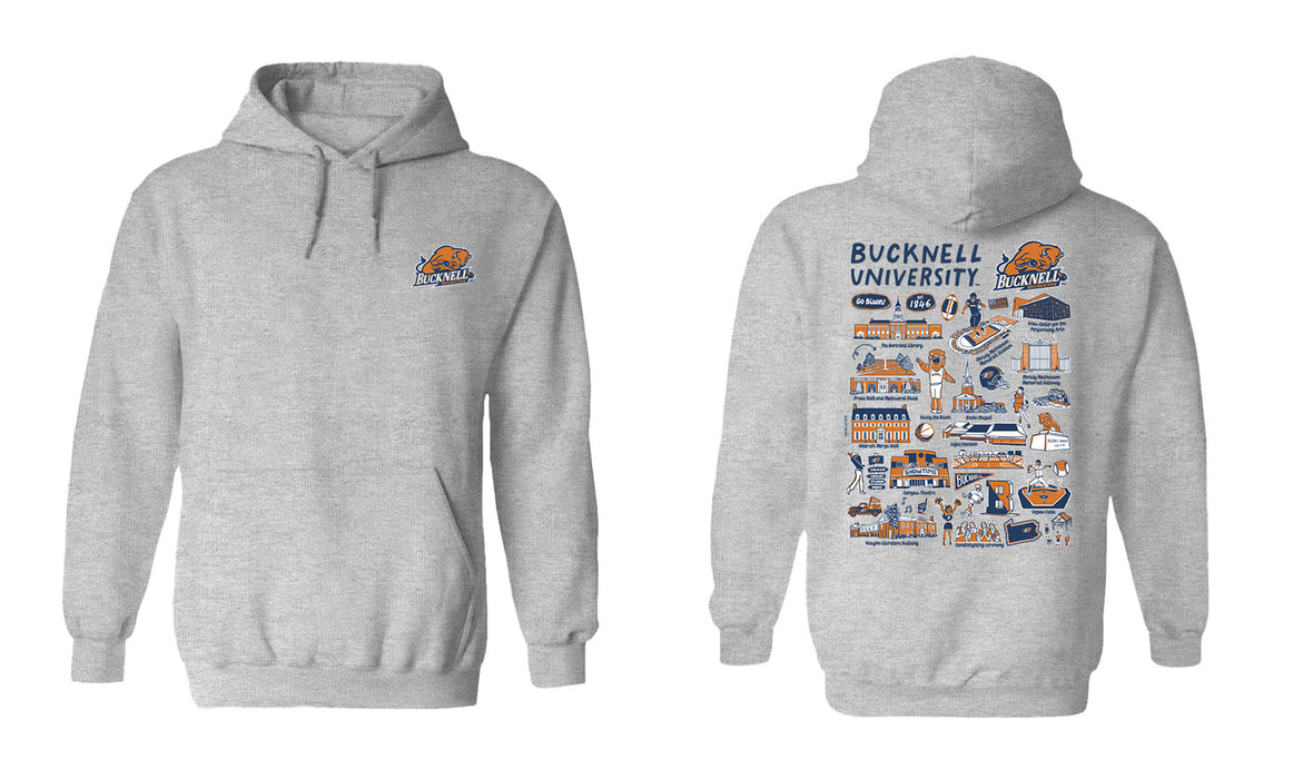 Bucknell University Bison Hand Sketched Vive La Fete Impressions Artwork Navy Cotton Fleece Long Sleeve Hoodie - Vive La Fête - Online Apparel Store