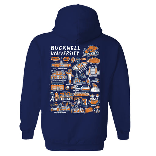 Bucknell University Bison Hand Sketched Vive La Fete Impressions Artwork Navy Cotton Fleece Long Sleeve Hoodie - Vive La Fête - Online Apparel Store