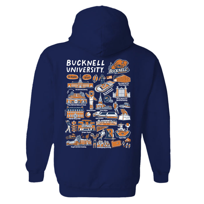 Bucknell University Bison Hand Sketched Vive La Fete Impressions Artwork Navy Cotton Fleece Long Sleeve Hoodie - Vive La Fête - Online Apparel Store