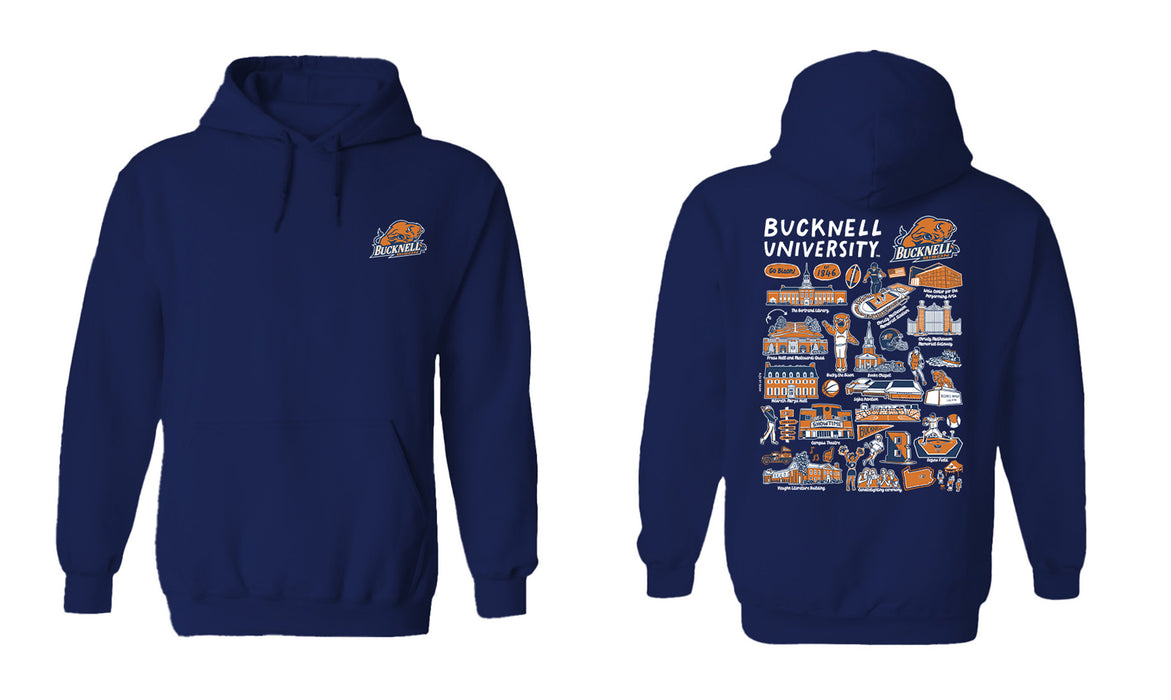 Bucknell University Bison Hand Sketched Vive La Fete Impressions Artwork Navy Cotton Fleece Long Sleeve Hoodie - Vive La Fête - Online Apparel Store