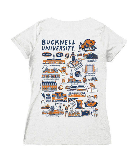 Bucknell University Bison Hand Sketched Vive La Fete Impressions Artwork Navy Women Cotton Short Sleeve V-Neck Tshirt