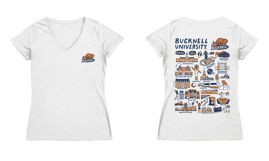Bucknell University Bison Hand Sketched Vive La Fete Impressions Artwork Navy Women Cotton Short Sleeve V-Neck Tshirt