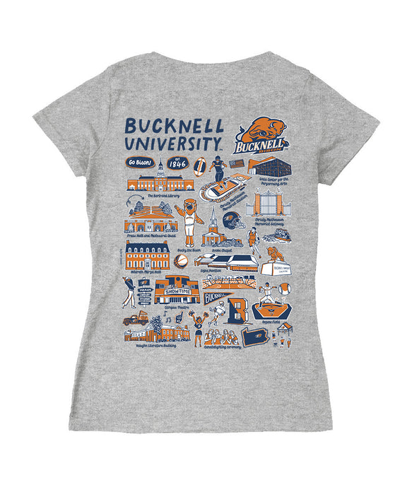 Bucknell University Bison Hand Sketched Vive La Fete Impressions Artwork Navy Women Cotton Short Sleeve V-Neck Tshirt