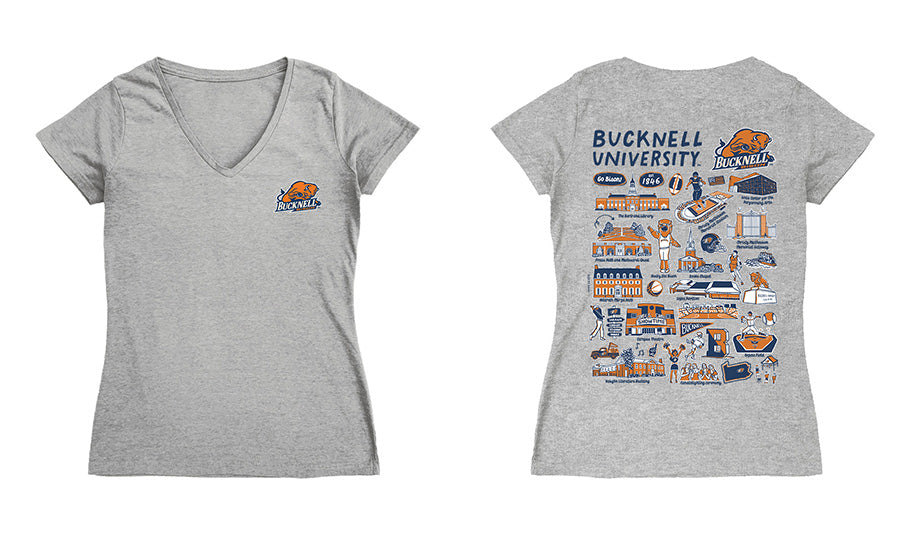 Bucknell University Bison Hand Sketched Vive La Fete Impressions Artwork Navy Women Cotton Short Sleeve V-Neck Tshirt