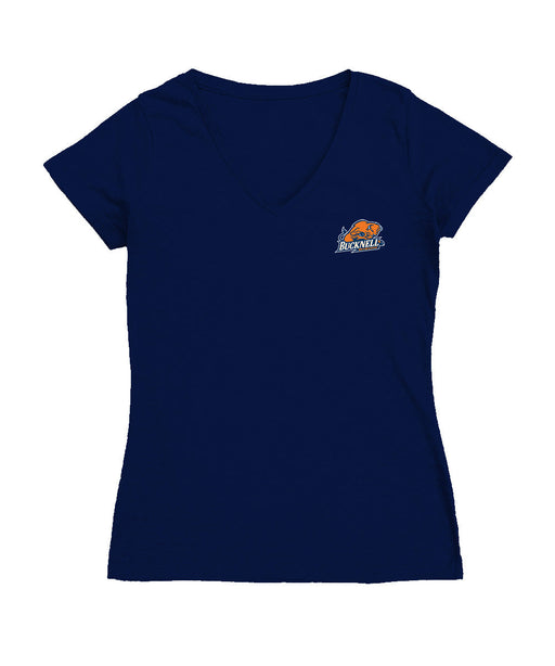 Bucknell University Bison Hand Sketched Vive La Fete Impressions Artwork Navy Women Cotton Short Sleeve V-Neck Tshirt