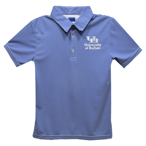 University at Buffalo Bulls Embroidered Royal Stripes Short Sleeve Polo Box Shirt