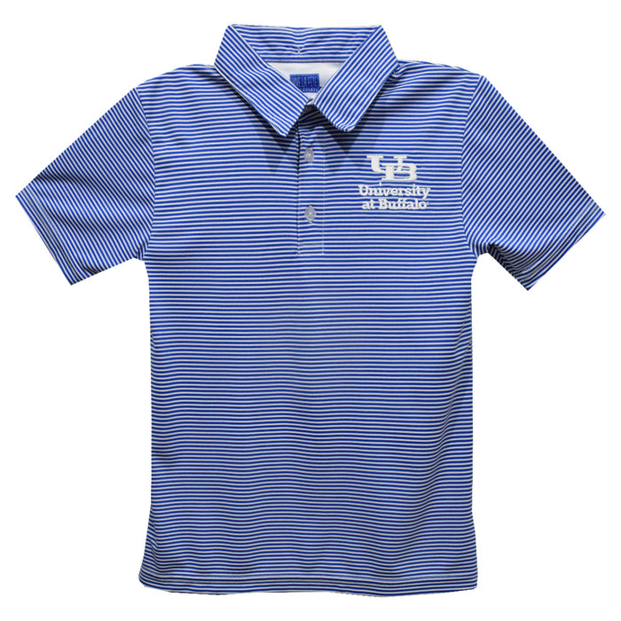 University at Buffalo Bulls Embroidered Royal Stripes Short Sleeve Polo Box Shirt