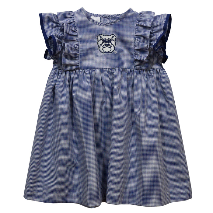 Butler Bulldogs Embroidered Navy Gingham Ruffle Dress
