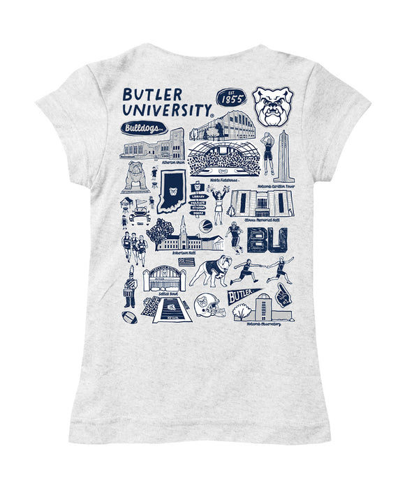 Butler Bulldogs Hand Sketched Vive La Fete Impressions Artwork White Girls Cotton Short Sleeve Tee - Vive La Fête - Online Apparel Store