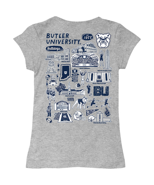 Butler Bulldogs Hand Sketched Vive La Fete Impressions Artwork Grey Girls Cotton Short Sleeve Tee - Vive La Fête - Online Apparel Store
