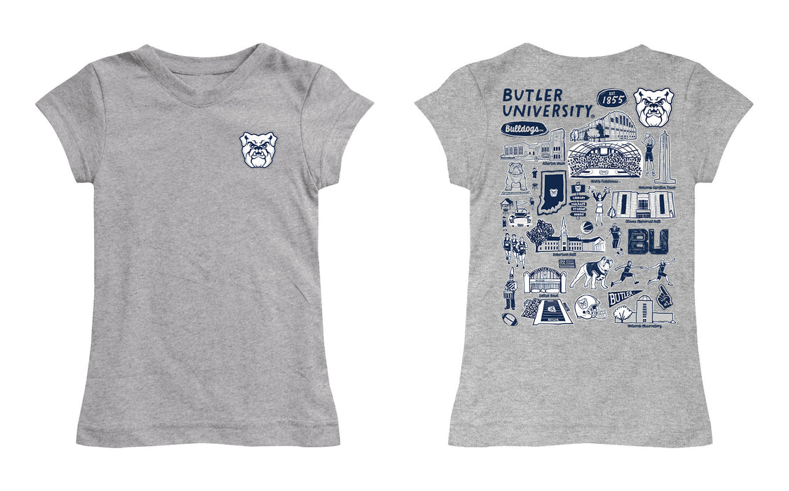 Butler Bulldogs Hand Sketched Vive La Fete Impressions Artwork Grey Girls Cotton Short Sleeve Tee - Vive La Fête - Online Apparel Store