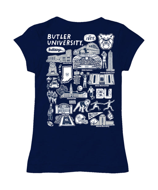 Butler Bulldogs Hand Sketched Vive La Fete Impressions Artwork Navy Girls Cotton Short Sleeve Tee - Vive La Fête - Online Apparel Store
