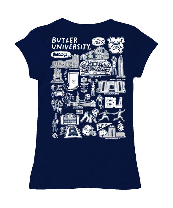 Butler Bulldogs Hand Sketched Vive La Fete Impressions Artwork Navy Girls Cotton Short Sleeve Tee - Vive La Fête - Online Apparel Store