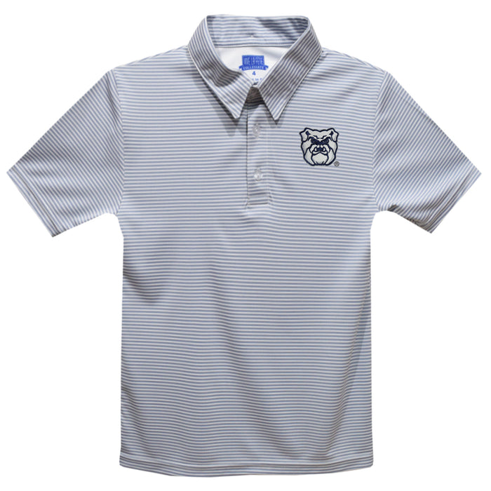 Butler Bulldogs Embroidered Gray Stripes Short Sleeve Polo Box Shirt