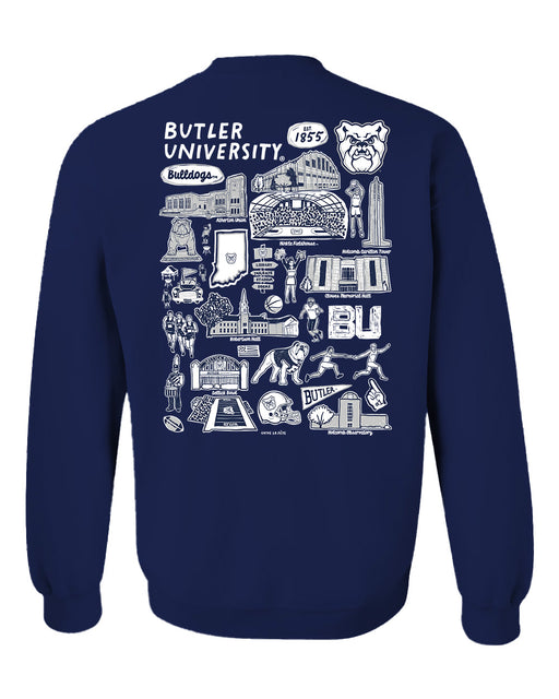 Butler Bulldogs Hand Sketched Artwork Navy Crewneck Sweatshirt for Women - Vive La Fête - Online Apparel Store