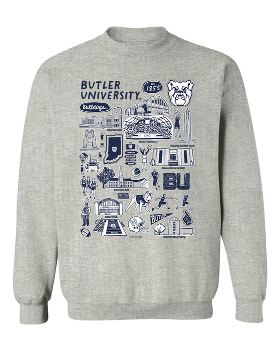 Butler Bulldogs Hand Sketched Vive La Fete Impressions Grey Cotton Crewneck Sweatshirt for Women