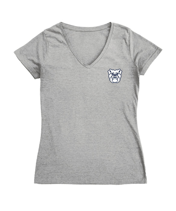 Butler Bulldogs Hand Sketched Vive La Fete Impressions Artwork Grey Women Cotton Short Sleeve V-Neck Tshirt