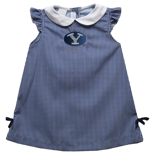 BYU Cougars Embroidered Navy Gingham A Line Dress