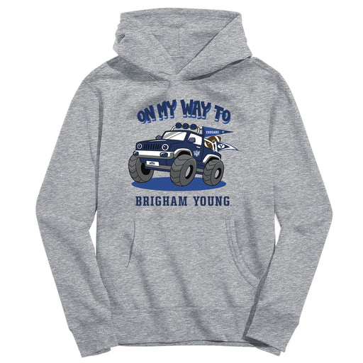 BYU Cougars On My Way Monster Truck Heather Grey Cotton Youth Hoodie