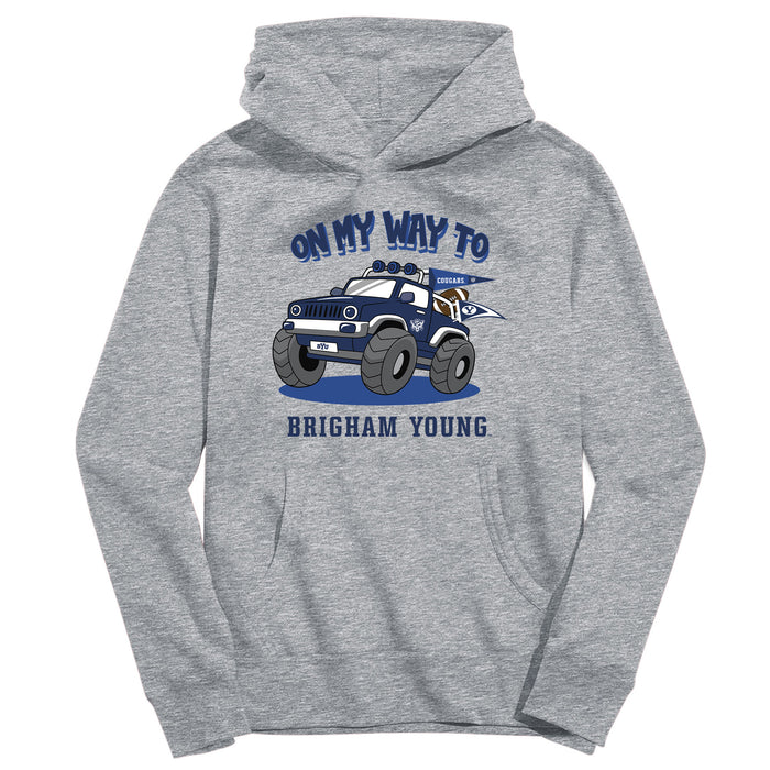 BYU Cougars On My Way Monster Truck Heather Grey Cotton Youth Hoodie