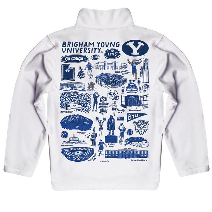 BYU Cougars Hand Sketched Vive La Fete Impressions Artwork  White Boys Quarter Zip Pullover V1 - Vive La Fête - Online Apparel Store