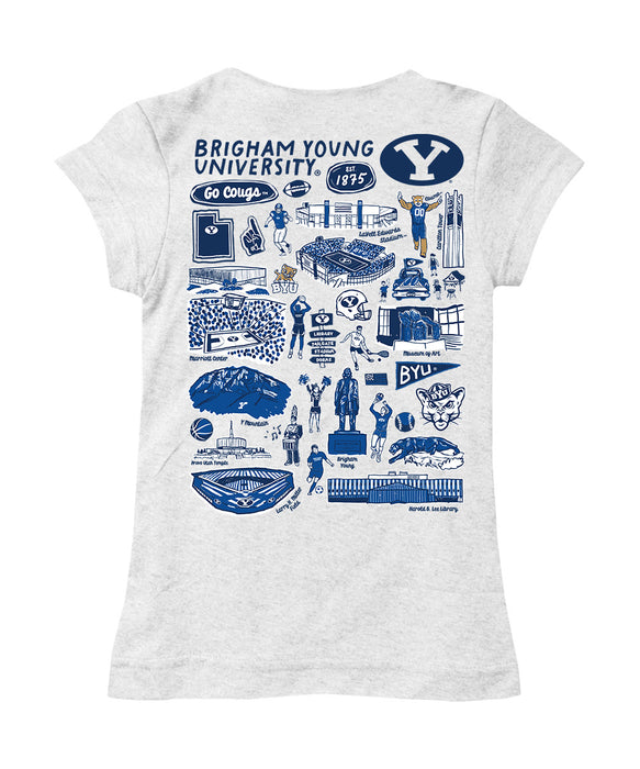 BYU Cougars Hand Sketched Vive La Fete Impressions Artwork White Girls Cotton Short Sleeve Tee - Vive La Fête - Online Apparel Store