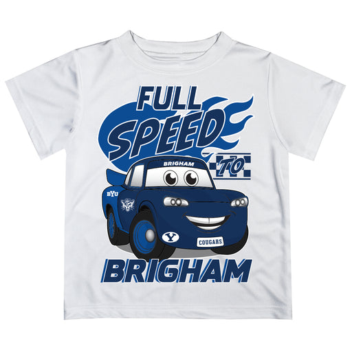 BYU Cougars Vive La Fete Toy Racing Car Boys Game Day White Short Sleeve Tee