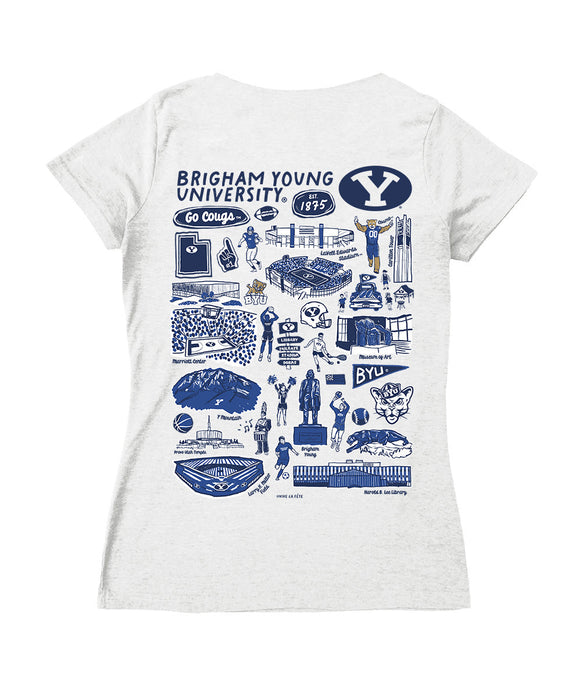 Brigham Young Cougars BYU Hand Sketched Vive La Fete Impressions Artwork Royal Women Cotton Short Sleeve V-Neck Tshirt