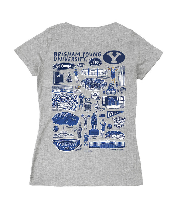 Brigham Young Cougars BYU Hand Sketched Vive La Fete Impressions Artwork Royal Women Cotton Short Sleeve V-Neck Tshirt