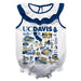 UC Davis Aggies  White Hand Sketched Vive La Fete Impressions Artwork Sleeveless Ruffle Onesie Bodysuit