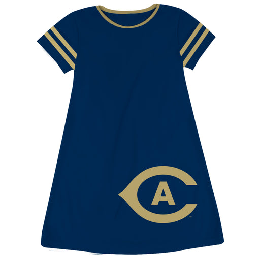 UC Davis Aggies Vive La Fete Girls Game Day Short Sleeve Blue A-Line Dress with large Logo