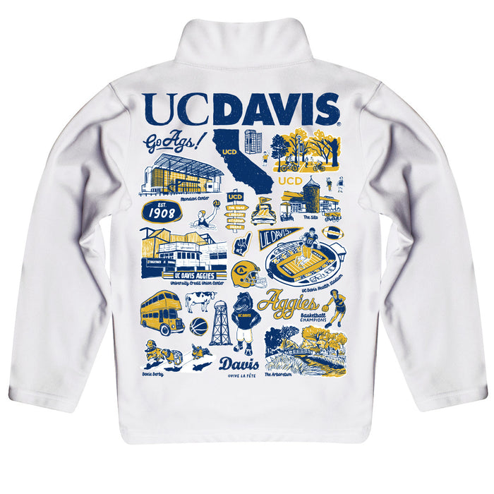 UC Davis Aggies Hand Sketched Vive La Fete Impressions Artwork White Boys Quarter Zip Pullover V1 - Vive La Fête - Online Apparel Store