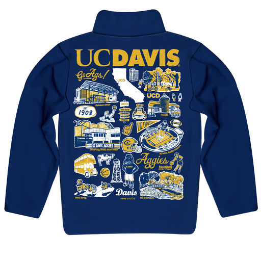 UC Davis Aggies Hand Sketched Vive La Fete Impressions Artwork  Blue Boys Quarter Zip Pullover V1 - Vive La Fête - Online Apparel Store