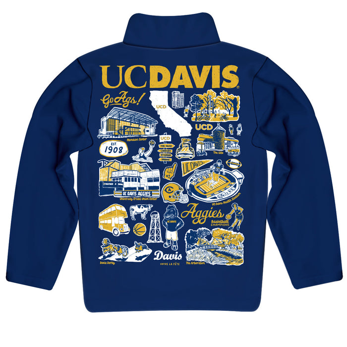 UC Davis Aggies Hand Sketched Vive La Fete Impressions Artwork  Blue Boys Quarter Zip Pullover V1 - Vive La Fête - Online Apparel Store