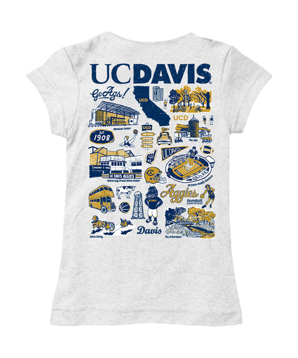 UC Davis Aggies Hand Sketched Vive La Fete Impressions Artwork White Girls Cotton Short Sleeve Tee - Vive La Fête - Online Apparel Store