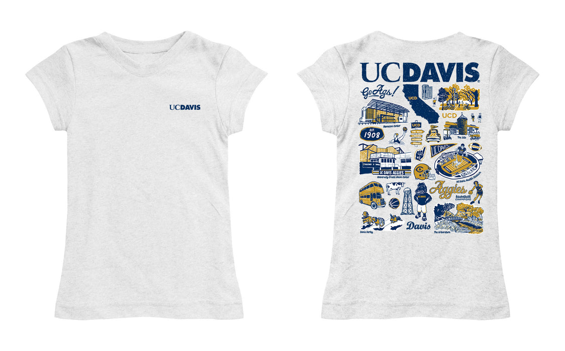 UC Davis Aggies Hand Sketched Vive La Fete Impressions Artwork White Girls Cotton Short Sleeve Tee - Vive La Fête - Online Apparel Store