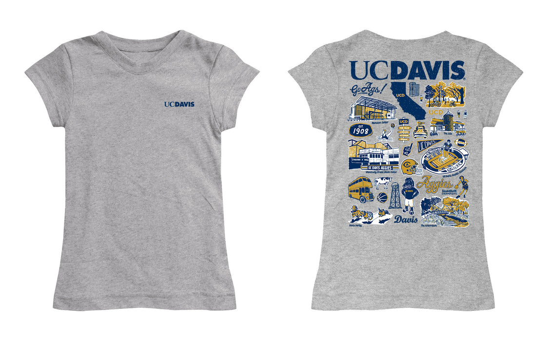 UC Davis Aggies Hand Sketched Vive La Fete Impressions Artwork Grey Girls Cotton Short Sleeve Tee - Vive La Fête - Online Apparel Store
