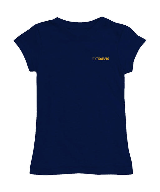 UC Davis Aggies Hand Sketched Vive La Fete Impressions Artwork Navy Girls Cotton Short Sleeve Tee