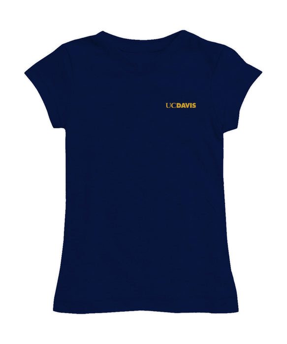 UC Davis Aggies Hand Sketched Vive La Fete Impressions Artwork Navy Girls Cotton Short Sleeve Tee