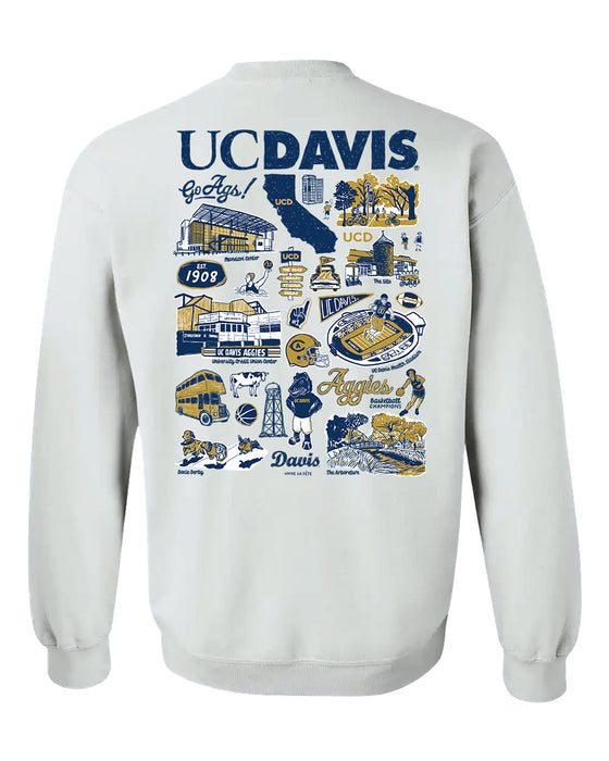UC Davis Aggies Hand Sketched Artwork Navy Crewneck Sweatshirt for Women - Vive La Fête - Online Apparel Store