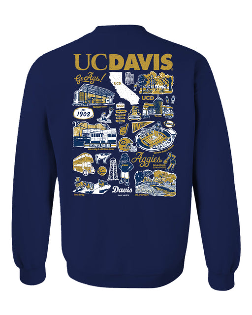 UC Davis Aggies Hand Sketched Artwork Navy Crewneck Sweatshirt for Women - Vive La Fête - Online Apparel Store