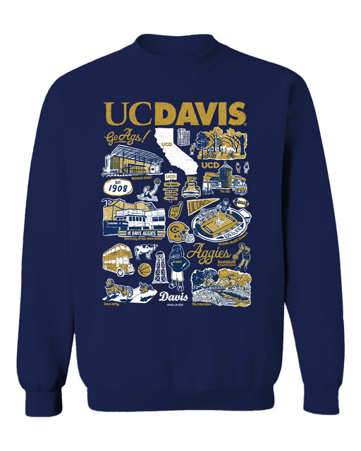UC Davis Aggies Vive La Fete Impressions Navy Cotton Crewneck Sweatshirt for Women